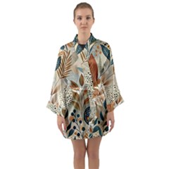 Leaves Pattern Flora Long Sleeve Satin Kimono by Sabxi