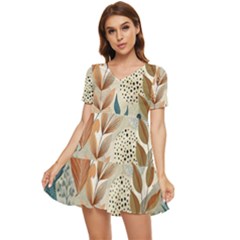 Leaves Pattern Flora Tiered Short Sleeve Babydoll Dress by Sabxi