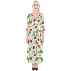 Strawberry Fruit Pattern Leaves Quarter Sleeve Wrap Maxi Dress by Sabxi