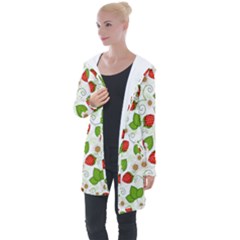 Strawberry Fruit Pattern Leaves Longline Hooded Cardigan by Sabxi