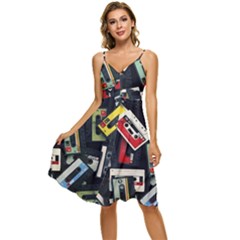 Abstract Case Sleeveless Tie Front Chiffon Dress by kyorashop23
