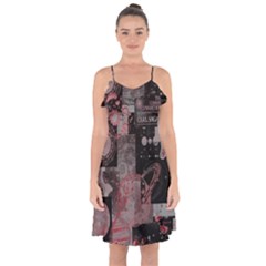 Aesthetic , Aesthetic, Dark Ruffle Detail Chiffon Dress by kyorashop23