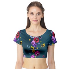 Falling Flowers, Art, Coffee Cup Short Sleeve Crop Top by kyorashop23