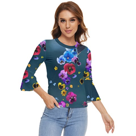 Falling Flowers, Art, Coffee Cup Bell Sleeve Top by kyorashop23