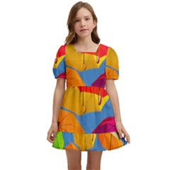 Umbrella, Colorful, Positive, Sky, Rainbow Kids  Short Sleeve Dolly Dress by kyorashop23