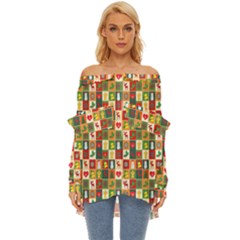 Template Christmas Pattern Off Shoulder Chiffon Pocket Shirt by Proyonanggan