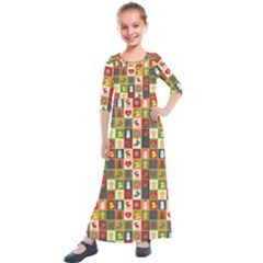 Template Christmas Pattern Kids  Quarter Sleeve Maxi Dress by Proyonanggan