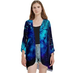 Tardis Doctor Who Space Galaxy Open Front 3/4 Sleeve Batwing Chiffon Cardigan Kimono by Cemarart