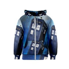 Tardis Doctor Who Space Blue Kids  Zipper Hoodie by Cemarart