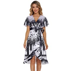 Piano Sounds Women s Kimono Wrap Satin Dress by RiverRootz