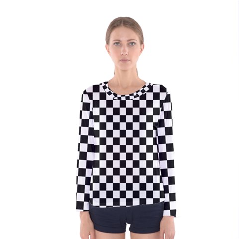 Pattern Checkered Squares Black White Pattern Women s Long Sleeve T-shirt by Sabxi