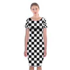 Pattern Checkered Squares Black White Pattern Classic Short Sleeve Midi Dress by Sabxi