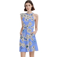 Abstract Pattern Cocktail Party Halter Sleeveless Dress With Pockets by Sabxi