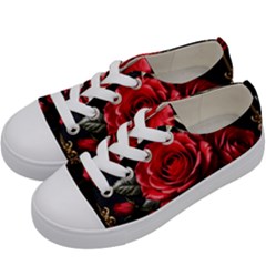 Red Roses Kids  Low Top Canvas Sneakers by Sabxi