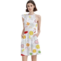 Pattern Seamless Texture Fruit Cocktail Party Halter Sleeveless Dress With Pockets by Sabxi
