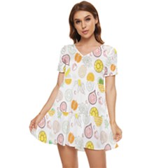 Pattern Seamless Texture Fruit Tiered Short Sleeve Babydoll Dress by Sabxi