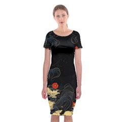 Korean Art Flowers Asian Pattern Classic Short Sleeve Midi Dress by Sabxi