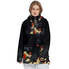 Korean Art Flowers Asian Pattern Women s Pullover Zip Ski And Snowboard Waterproof Breathable Jacket by Sabxi