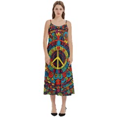 Peace Abstract Pattern Creative Drawing Casual Spaghetti Strap Midi Dress by Posterlux