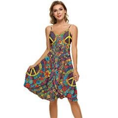 Peace Abstract Pattern Creative Drawing Sleeveless Tie Front Chiffon Dress by Posterlux