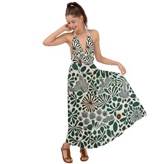 Retro Scandinavian Nordic Flowers Pattern 5 Backless Maxi Beach Dress by violetheavensky