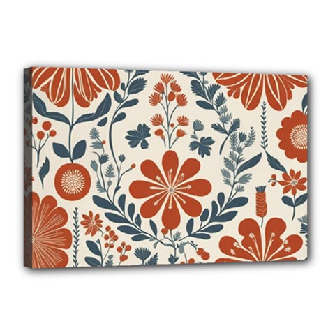 Retro Scandinavian Nordic Flowers Pattern 3 Canvas 18  X 12  (stretched) by violetheavensky