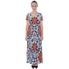 Retro Scandinavian Nordic Flowers Pattern 3 High Waist Short Sleeve Maxi Dress by violetheavensky