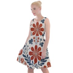 Retro Scandinavian Nordic Flowers Pattern 3 Knee Length Skater Dress by violetheavensky