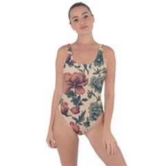 Victorian Beige And Teal Flower Pattern Bring Sexy Back Swimsuit by violetheavensky