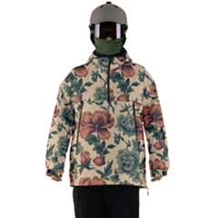 Victorian Beige And Teal Flower Pattern Men s Ski And Snowboard Waterproof Breathable Jacket by violetheavensky