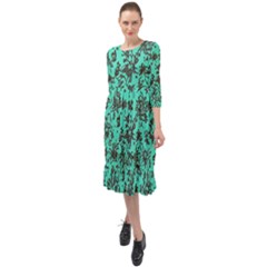 Mid Century Retro Floral 1970s 1960s Pattern 102 Ruffle End Midi Chiffon Dress by violetheavensky