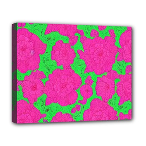Mid Century Retro Floral 1970s 1960s Pattern 98 Deluxe Canvas 20  X 16  (stretched) by violetheavensky
