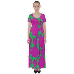 Mid Century Retro Floral 1970s 1960s Pattern 98 High Waist Short Sleeve Maxi Dress by violetheavensky