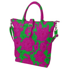 Mid Century Retro Floral 1970s 1960s Pattern 98 Buckle Top Tote Bag by violetheavensky
