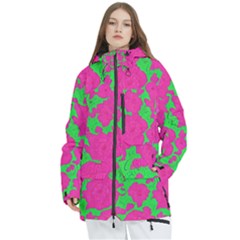 Mid Century Retro Floral 1970s 1960s Pattern 98 Women s Multi Pockets Zip Ski And Snowboard Waterproof Breathable Jacket by violetheavensky