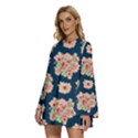 Retro 1880s Flowers Pattern 7 Round Neck Long Sleeve Bohemian Style Chiffon Mini Dress View2