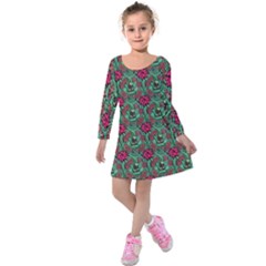 Retro 1880s Flowers Pattern 3 Kids  Long Sleeve Velvet Dress by violetheavensky