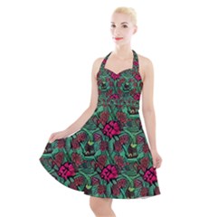Retro 1880s Flowers Pattern 3 Halter Party Swing Dress  by violetheavensky
