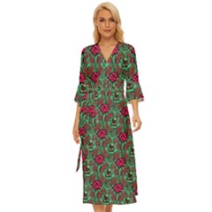 Retro 1880s Flowers Pattern 3 Midsummer Wrap Dress by violetheavensky