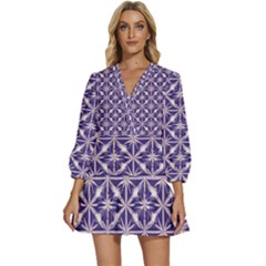 Royal Fractal Pattern 4 V-neck Placket Mini Dress by violetheavensky