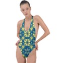 Royal Fractal Pattern 2 Backless Halter One Piece Swimsuit View1