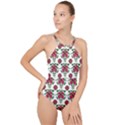 Retro 1880s Flowers Pattern 2 High Neck One Piece Swimsuit View1