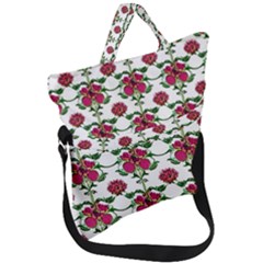 Retro 1880s Flowers Pattern 2 Fold Over Handle Tote Bag by violetheavensky