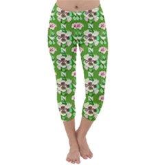 Retro 1880s Flowers Pattern 4 Capri Winter Leggings  by violetheavensky