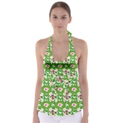 Retro 1880s Flowers Pattern 4 Tie Back Tankini Top by violetheavensky