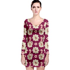 Retro 1880s Flowers Pattern Long Sleeve Bodycon Dress by violetheavensky