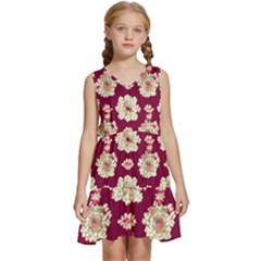 Retro 1880s Flowers Pattern Kids  Sleeveless Tiered Mini Dress by violetheavensky
