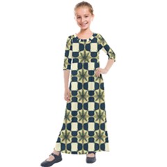 Royal Fractal Pattern Kids  Quarter Sleeve Maxi Dress by violetheavensky