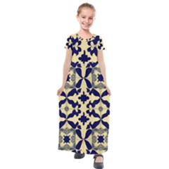 Royal Fractal Pattern 3 Kids  Short Sleeve Maxi Dress by violetheavensky