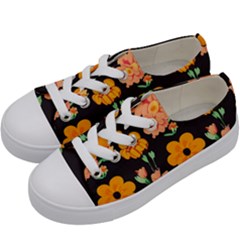 Retro 40s 50s Flowers Pattern Halloween 3 Kids  Low Top Canvas Sneakers by violetheavensky